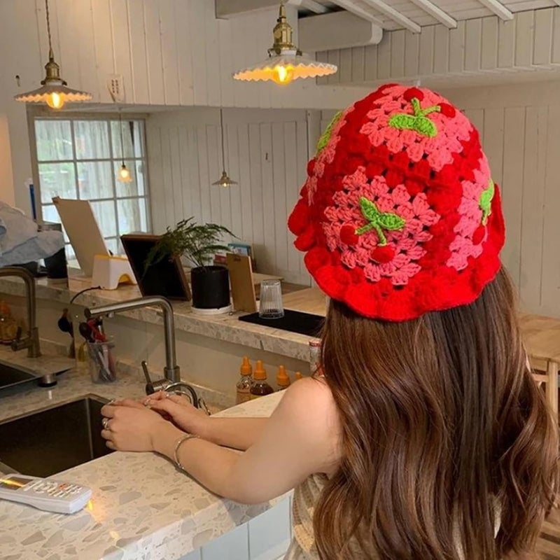 Busnos Crochet Bucket Hats for Women Handmade Hat Cute Foldable Knitted Hats for Women - Image 2